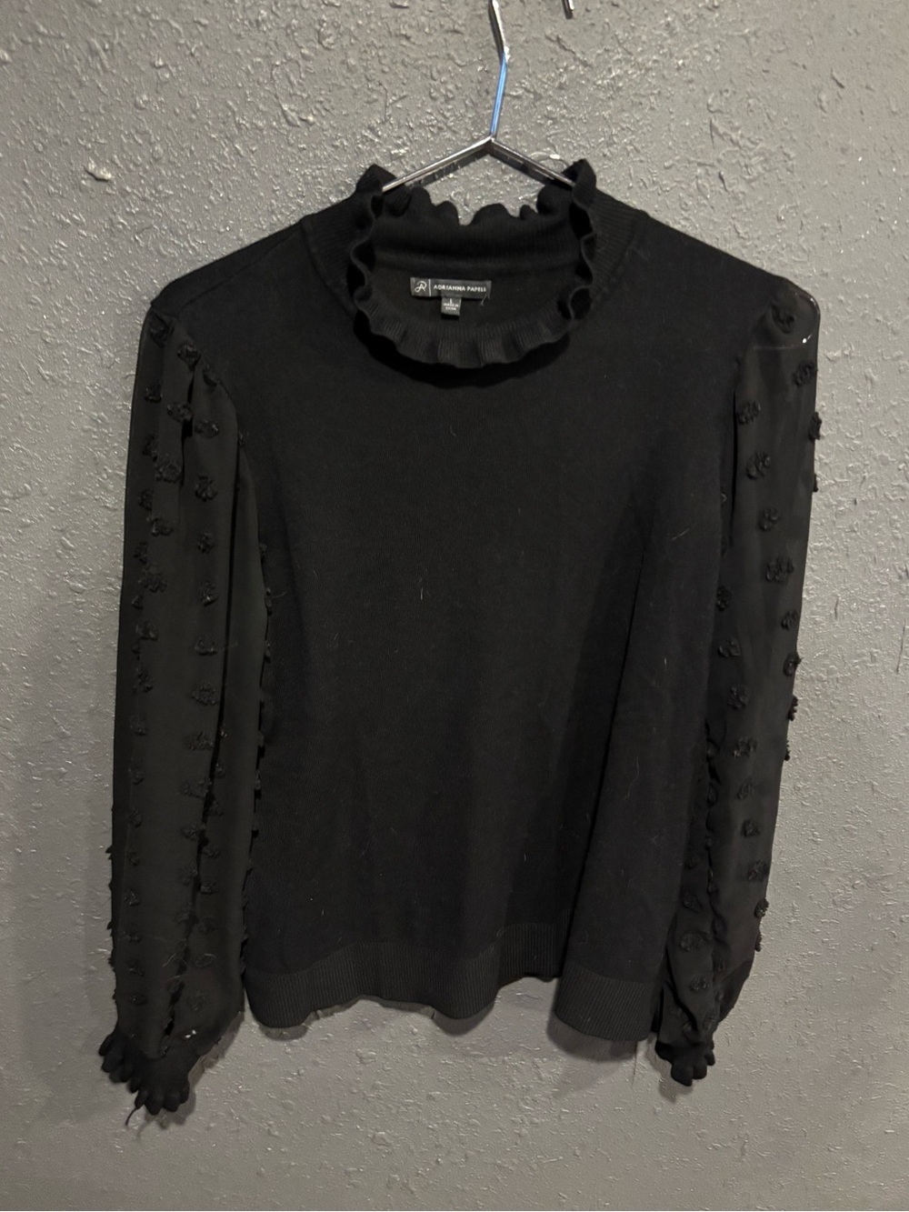 Adrianna Papell Black Ruffle Mock Neck Sweater